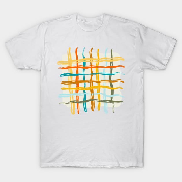 Abstract plaid in orange and turquoise T-Shirt by FrancesPoff